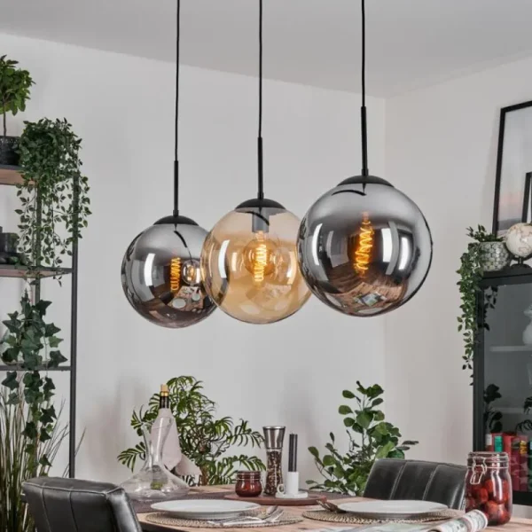 hofstein Gastor Suspension, Boule lumineuse, Suspension Ambre, Fumé, 3 lumières* Lampes Modernes