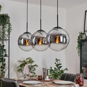 hofstein Gastor Suspension, Boule lumineuse, Suspension Chrome, Clair, Fumé, 3 lumières* Lampes Modernes