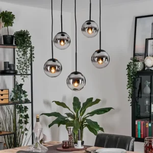 hofstein Gastor Suspension, Boule lumineuse, Suspension Chrome, Clair, Fumé, 5 lumières* Lampes Modernes