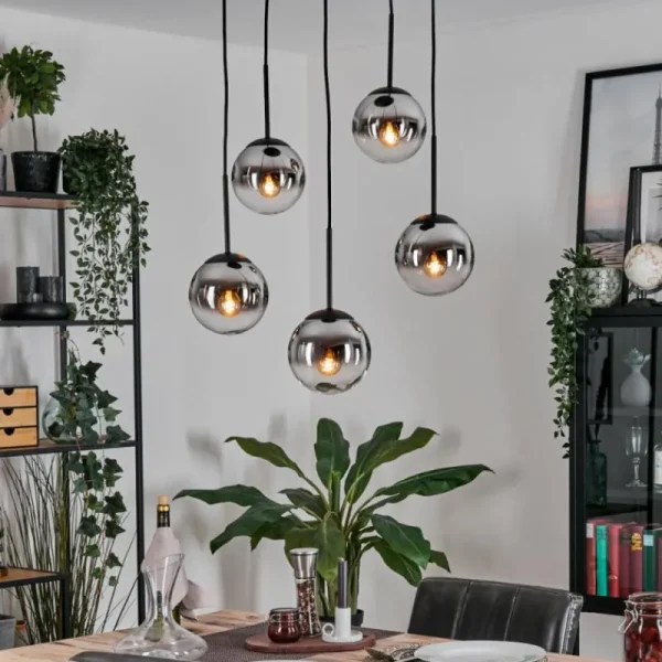 hofstein Gastor Suspension, Boule lumineuse, Suspension Chrome, Clair, Fumé, 5 lumières* Lampes Modernes