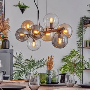 hofstein Gastor Suspension, Boule lumineuse, Suspension Ambre, Clair, Fumé, 8 lumières* Lampes Modernes