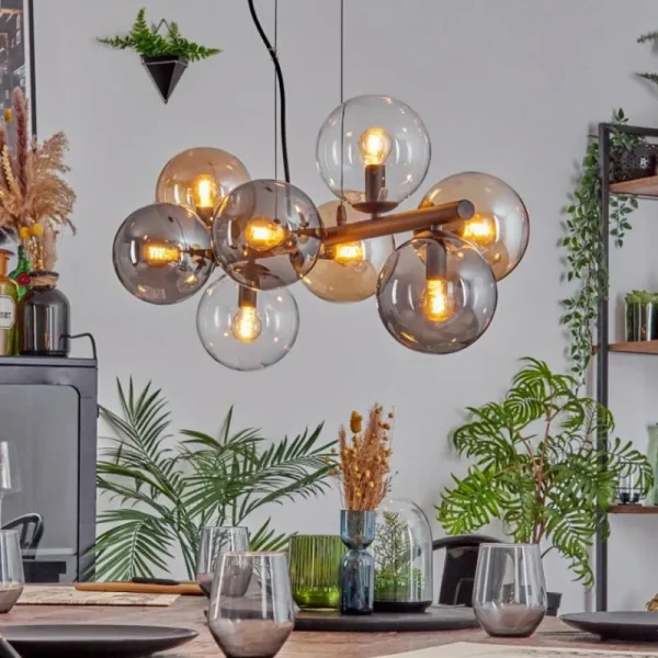 hofstein Gastor Suspension, Boule lumineuse, Suspension Ambre, Clair, Fumé, 8 lumières* Lampes Modernes