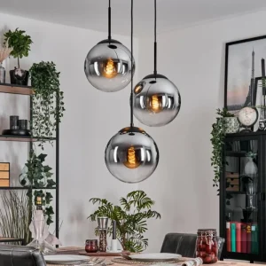 hofstein Gastor Suspension, Boule lumineuse Chrome, Clair, Fumé, 3 lumières* Lampes Modernes
