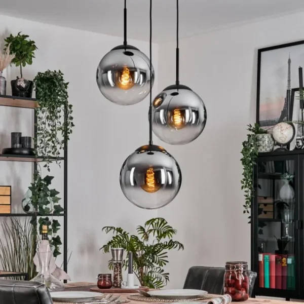 hofstein Gastor Suspension, Boule lumineuse Chrome, Clair, Fumé, 3 lumières* Lampes Modernes
