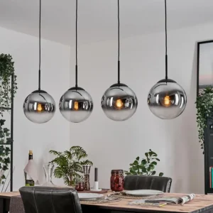 hofstein Gastor Suspension, Boule lumineuse, Suspension Chrome, Clair, Fumé, 4 lumières* Lampes Modernes