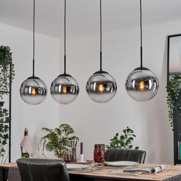 hofstein Gastor Suspension, Boule lumineuse, Suspension Chrome, Clair, Fumé, 4 lumières* Lampes Modernes