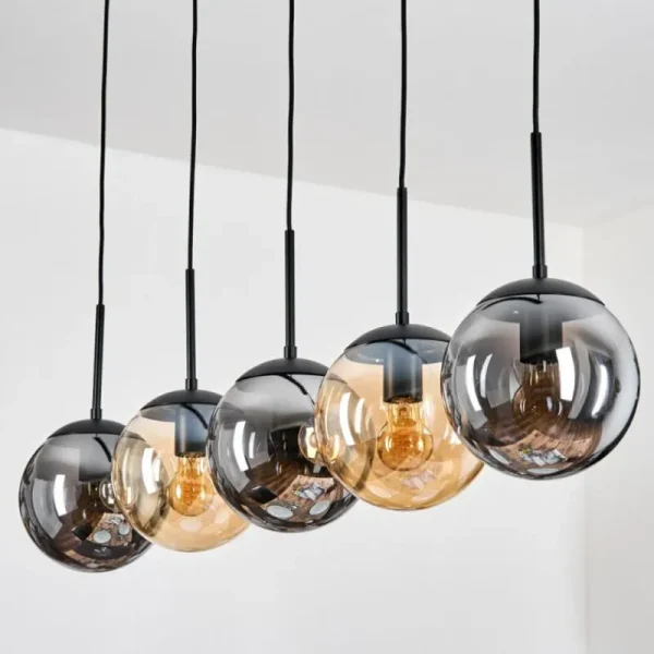 hofstein Gastor Suspension, Boule lumineuse, Suspension Ambre, Fumé, 5 lumières* Lampes Modernes