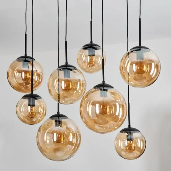 hofstein Gastor Suspension, Boule lumineuse, Suspension Ambre, 8 lumières* Lampes En Verre