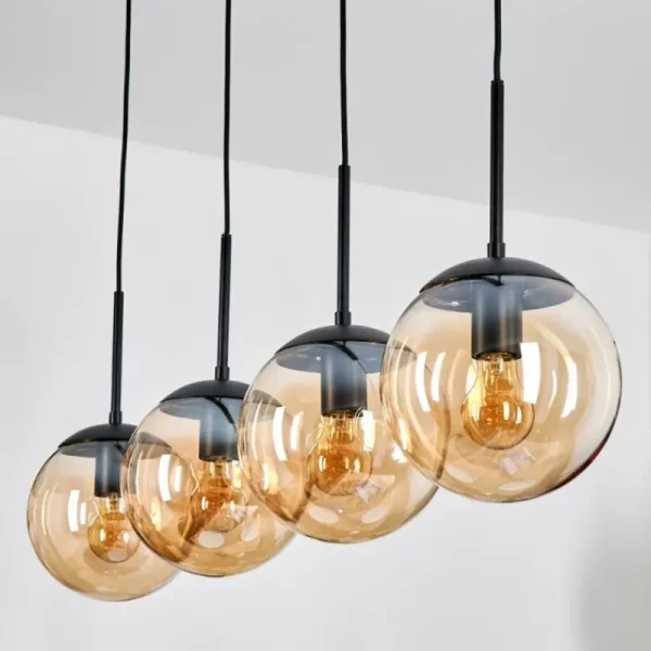 hofstein Gastor Suspension, Boule lumineuse, Suspension Ambre, 4 lumières* Lampes En Verre