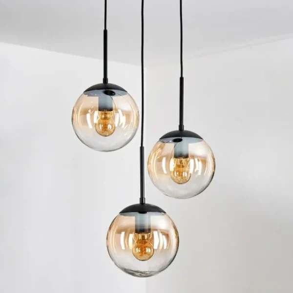 hofstein Gastor Suspension, Boule lumineuse Ambre, Clair, 3 lumières* Lampes En Verre