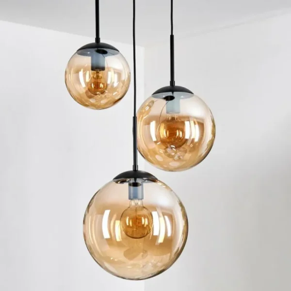 hofstein Gastor Suspension, Boule lumineuse Ambre, 3 lumières* Lampes En Verre