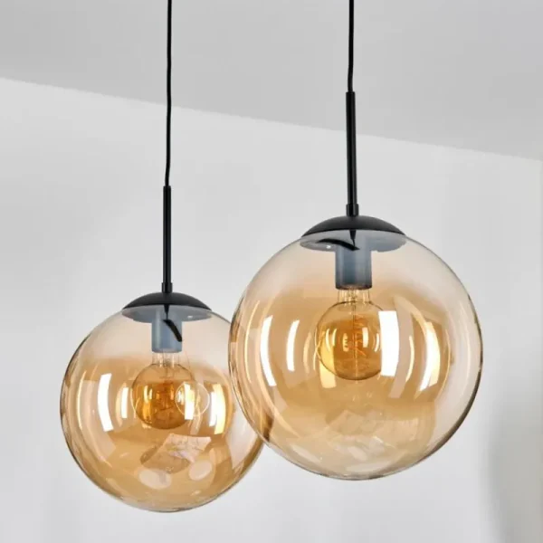 hofstein Gastor Suspension, Boule lumineuse Noir, 2 lumières* Lampes En Verre