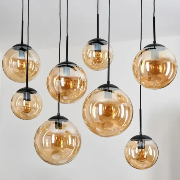 hofstein Gastor Suspension, Boule lumineuse, Suspension Ambre, 8 lumières* Lampes En Verre