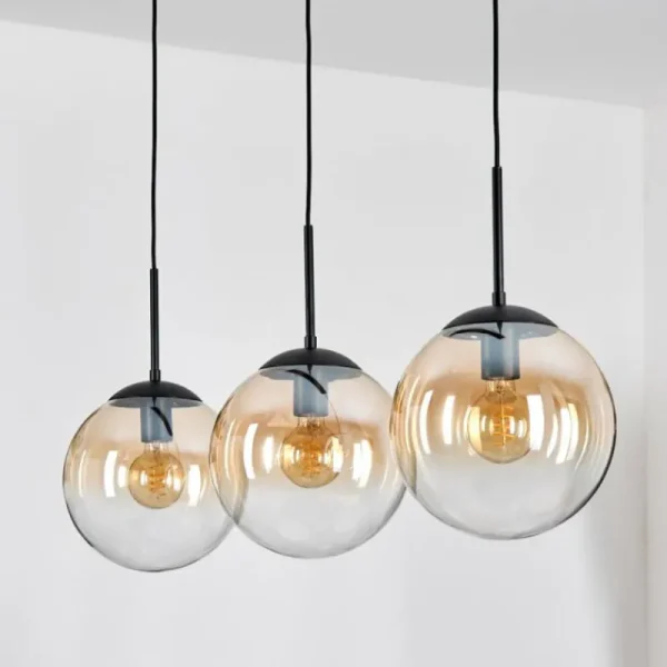 hofstein Gastor Suspension, Boule lumineuse, Suspension Ambre, Clair, 3 lumières* Lampes En Verre