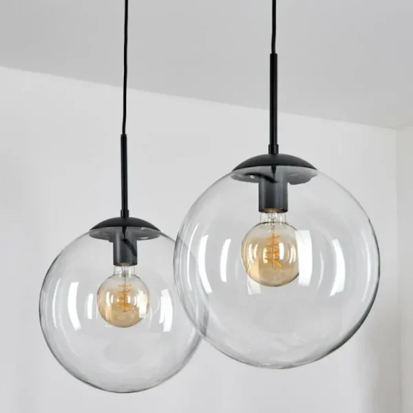 hofstein Gastor Suspension, Boule lumineuse, Suspension Clair, 2 lumières* Lampes En Verre