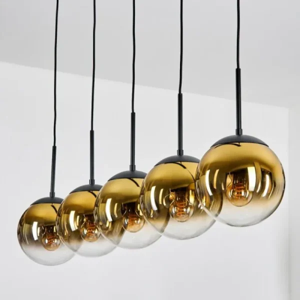 hofstein Gastor Suspension, Boule lumineuse, Suspension Or, Clair, 5 lumières* Lampes En Verre
