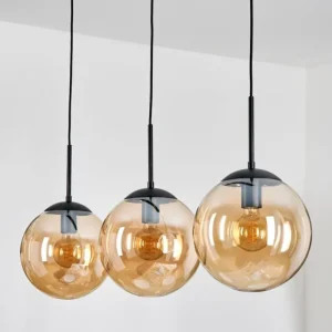 hofstein Gastor Suspension, Boule lumineuse, Suspension Ambre, 3 lumières* Lampes En Verre