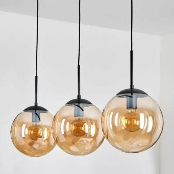 hofstein Gastor Suspension, Boule lumineuse, Suspension Ambre, 3 lumières* Lampes En Verre