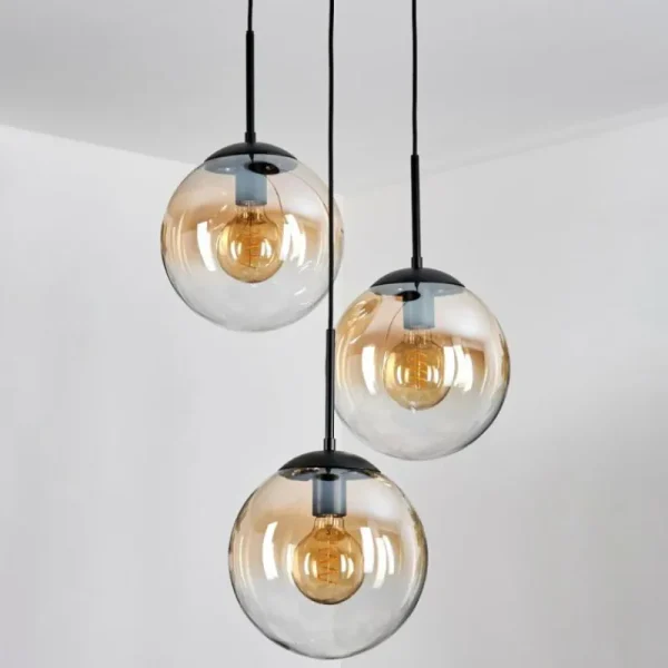 hofstein Gastor Suspension, Boule lumineuse Ambre, Clair, 3 lumières* Lampes En Verre