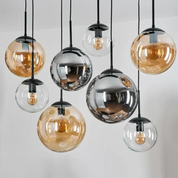 hofstein Gastor Suspension, Boule lumineuse, Suspension Ambre, Clair, Fumé, 8 lumières* Lampes Modernes