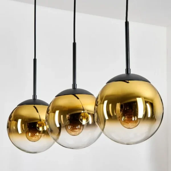 hofstein Gastor Suspension, Boule lumineuse Or, Clair, 3 lumières* Lampes En Verre