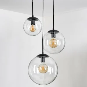 hofstein Gastor Suspension, Boule lumineuse Clair, 3 lumières* Lampes En Verre