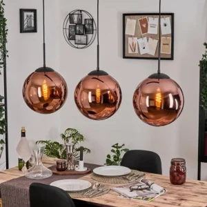 hofstein Gastor Suspension, Boule lumineuse, Suspension Cuivré, 3 lumières* Lampes En Verre
