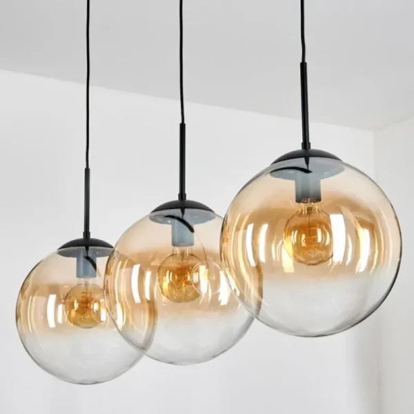 hofstein Gastor Suspension, Boule lumineuse, Suspension Ambre, Clair, 3 lumières* Lampes En Verre