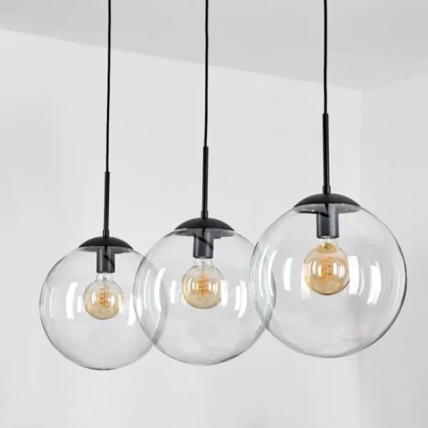 hofstein Gastor Suspension, Boule lumineuse, Suspension Clair, 3 lumières* Lampes En Verre