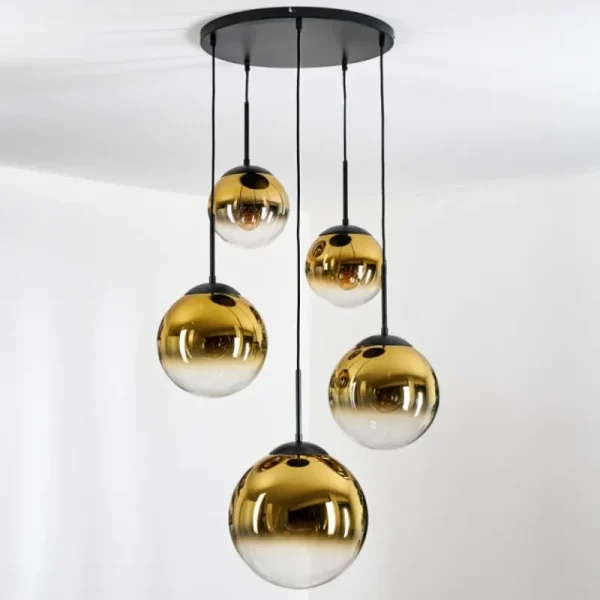 hofstein Gastor Suspension, Boule lumineuse 45 cm Noir, 5 lumières* Lampes En Verre