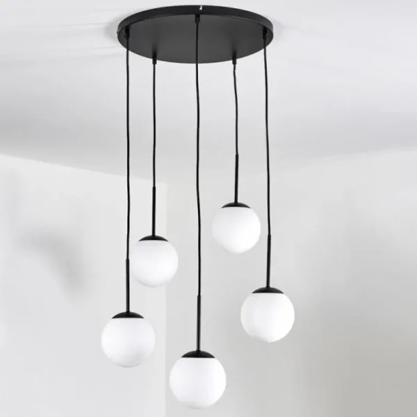 hofstein Gastor Suspension, Boule lumineuse, Suspension Blanc, 5 lumières* Lampes En Verre