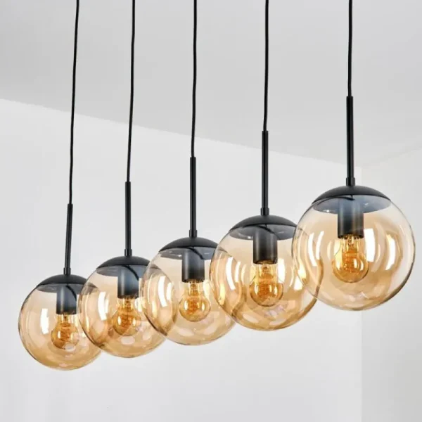 hofstein Gastor Suspension, Boule lumineuse, Suspension Ambre, 5 lumières* Lampes En Verre