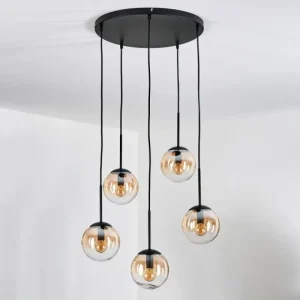 hofstein Gastor Suspension, Boule lumineuse, Suspension Ambre, Clair, 5 lumières* Lampes En Verre