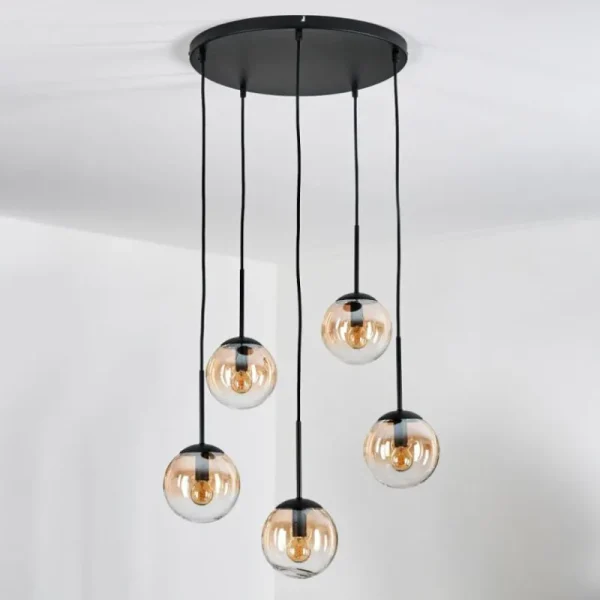 hofstein Gastor Suspension, Boule lumineuse, Suspension Ambre, Clair, 5 lumières* Lampes En Verre