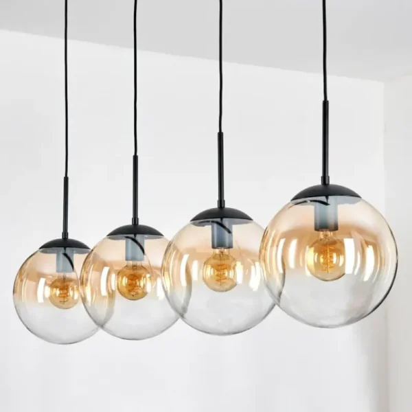 hofstein Gastor Suspension, Boule lumineuse, Suspension Ambre, Clair, 4 lumières* Lampes En Verre