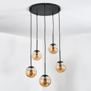 hofstein Gastor Suspension, Boule lumineuse, Suspension Ambre, 5 lumières* Lampes En Verre