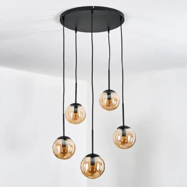 hofstein Gastor Suspension, Boule lumineuse, Suspension Ambre, 5 lumières* Lampes En Verre