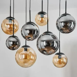 hofstein Gastor Suspension, Boule lumineuse, Suspension Ambre, Fumé, 8 lumières* Lampes Modernes