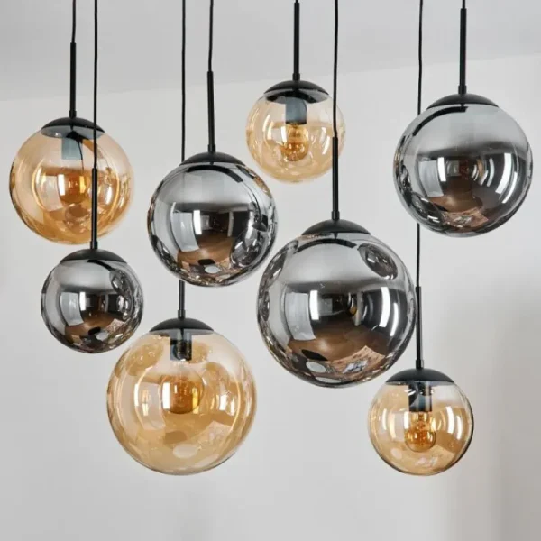 hofstein Gastor Suspension, Boule lumineuse, Suspension Ambre, Fumé, 8 lumières* Lampes Modernes