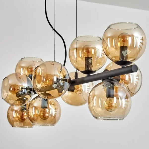 hofstein Gastor Suspension, Boule lumineuse, Suspension Ambre, 10 lumières* Lampes En Verre