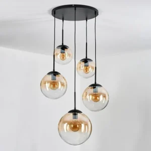 hofstein Gastor Suspension, Boule lumineuse, Suspension Ambre, Clair, 5 lumières* Lampes En Verre