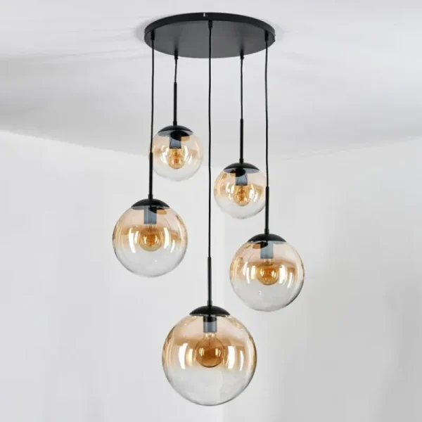 hofstein Gastor Suspension, Boule lumineuse, Suspension Ambre, Clair, 5 lumières* Lampes En Verre