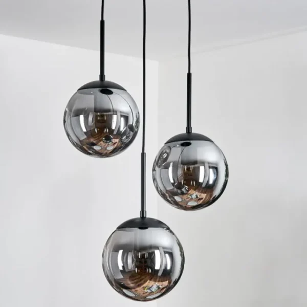 hofstein Gastor Suspension, Boule lumineuse 30 cm Chrome, Fumé, 3 lumières* Lampes Modernes