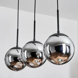 hofstein Gastor Suspension, Boule lumineuse Chrome, Fumé, 3 lumières* Lampes Modernes