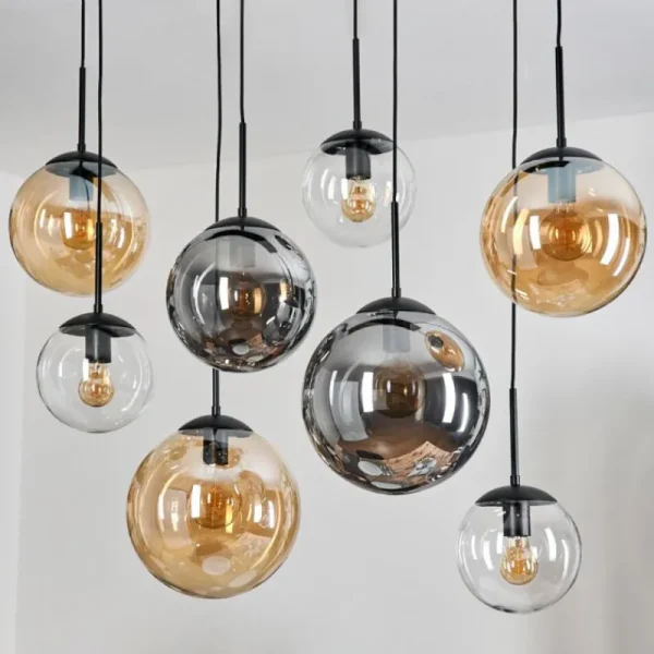 hofstein Gastor Suspension, Boule lumineuse, Suspension Ambre, Clair, Fumé, 8 lumières* Lampes Modernes