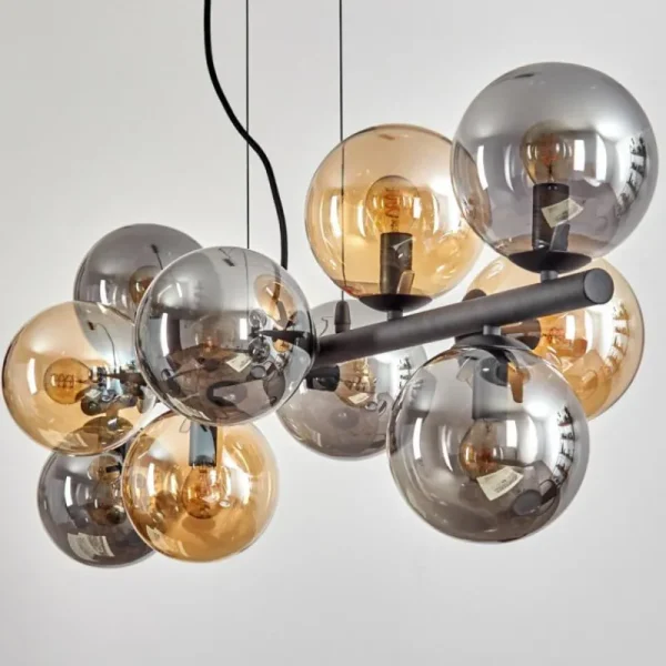 hofstein Gastor Suspension, Boule lumineuse, Suspension Ambre, Fumé, 10 lumières* Lampes Modernes