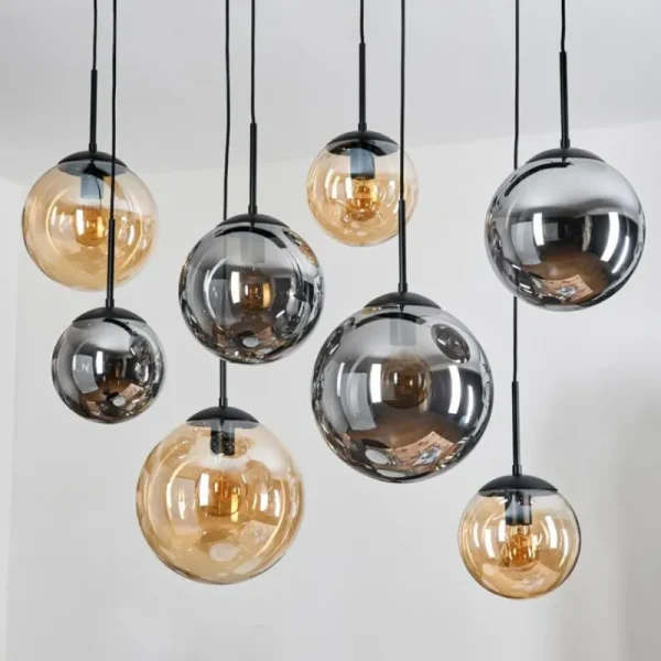 hofstein Gastor Suspension, Boule lumineuse, Suspension Ambre, Fumé, 8 lumières* Lampes Modernes