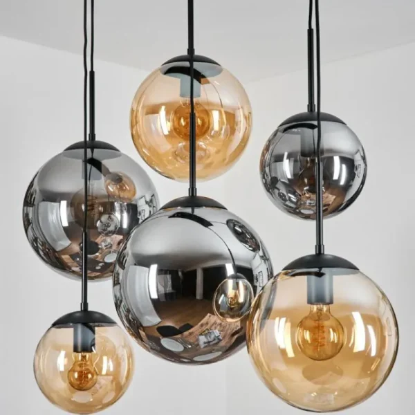 hofstein Gastor Suspension, Boule lumineuse, Suspension Ambre, Fumé, 6 lumières* Lampes Modernes