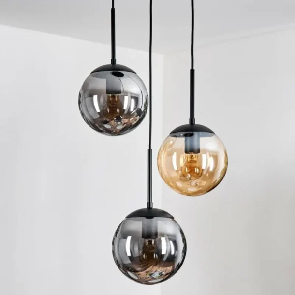 hofstein Gastor Suspension, Boule lumineuse Ambre, Fumé, 3 lumières* Lampes Modernes