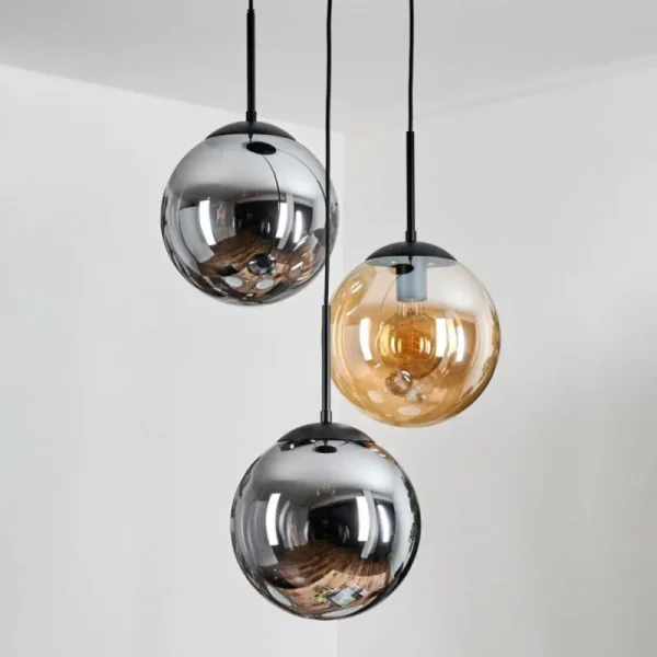 hofstein Gastor Suspension, Boule lumineuse Ambre, Fumé, 3 lumières* Lampes Modernes